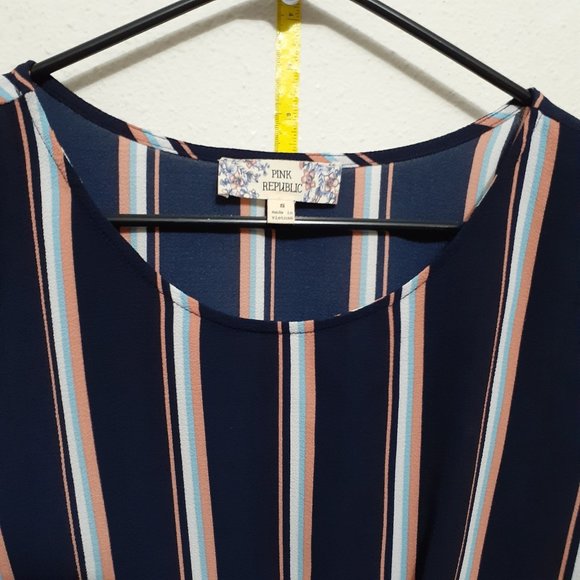 Pink Republic Ribbed Textured Tie Front Long Sleeve Top Size S Blue peach Stripe - Picture 2 of 6